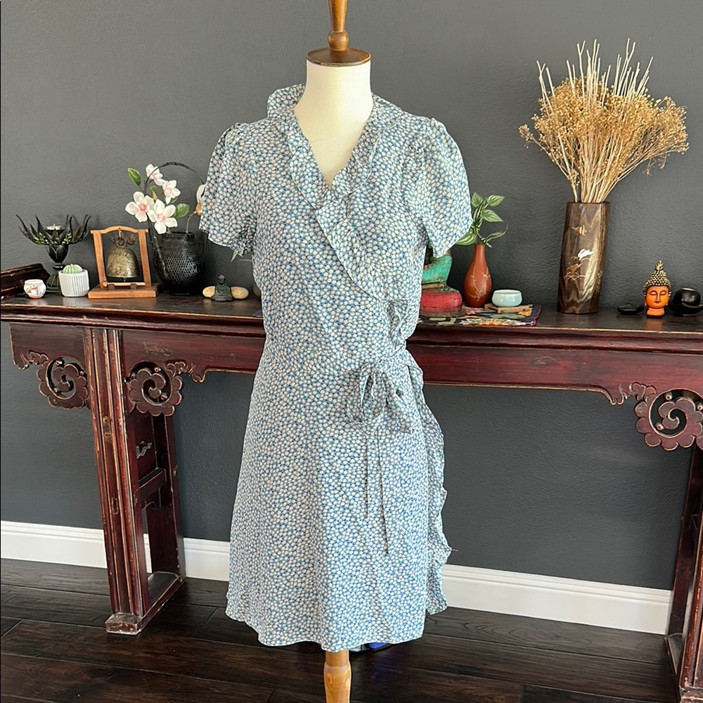 Madewell Blue Ruffled Wrap Mini Dress